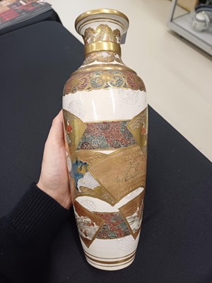 Lot 831 - A PAIR OF JAPANESE SATSUMA 'FAN' VASES
