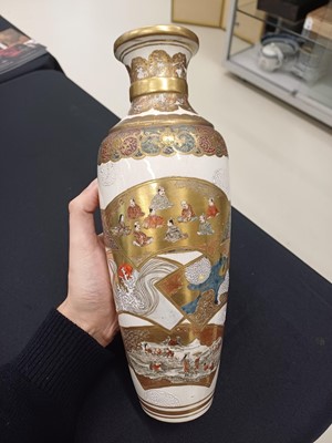 Lot 831 - A PAIR OF JAPANESE SATSUMA 'FAN' VASES