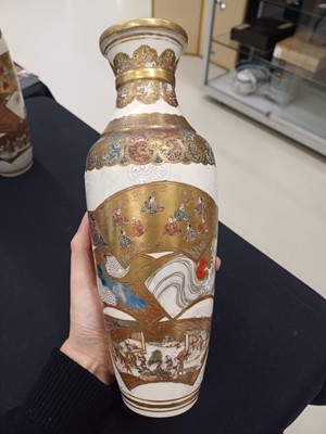 Lot 831 - A PAIR OF JAPANESE SATSUMA 'FAN' VASES