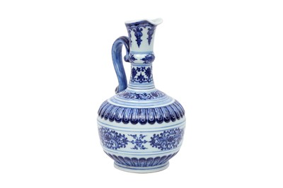 Lot 307 - A CHINESE BLUE AND WHITE 'LOTUS' EWER