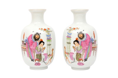 Lot 240 - A PAIR OF CHINESE FAMILLE-ROSE EGGSHELL PORCELAIN OVOID VASES