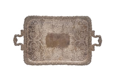 Lot 116 - A VICTORIAN SILVER PLATED TWIN HANDLED TRAY