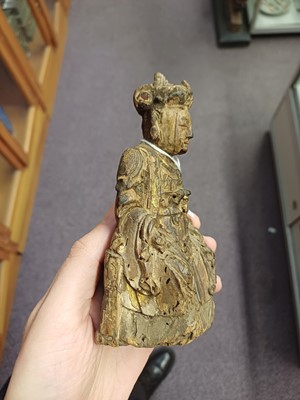 Lot 230 - TWO CHINESE WOOD FIGURES AND A JAPANESE BRONZE CENSER, SIGNED KIMURA TOUN