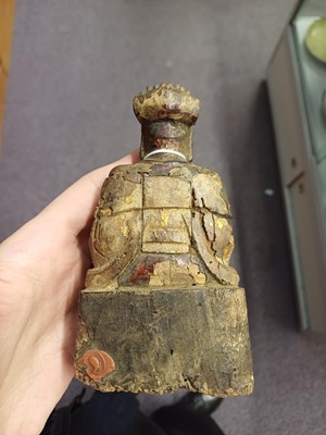 Lot 230 - TWO CHINESE WOOD FIGURES AND A JAPANESE BRONZE CENSER, SIGNED KIMURA TOUN