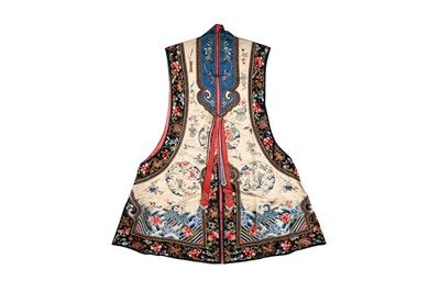 Lot 223 - A CHINESE SILK EMBROIDERED VEST, XIAPEI