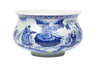 Lot 371 - A CHINESE BLUE AND WHITE 'IMMORTALS' CENSER