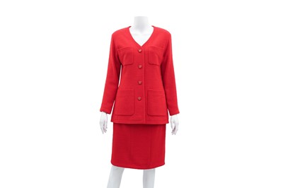 Lot 153 - Chanel Red Boucle CC Skirt Suit