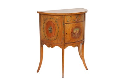 Lot 372 - A LATE VICTORIAN SHERATON REVIVAL DEMI LUNE COMMODE CABINET