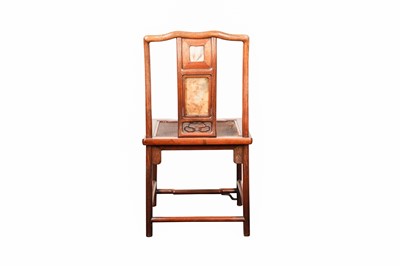 Lot 187 - A CHINESE HARDWOOD CHAIR WITH MARBLE INSET PANELS, LATE 19TH CENTURY