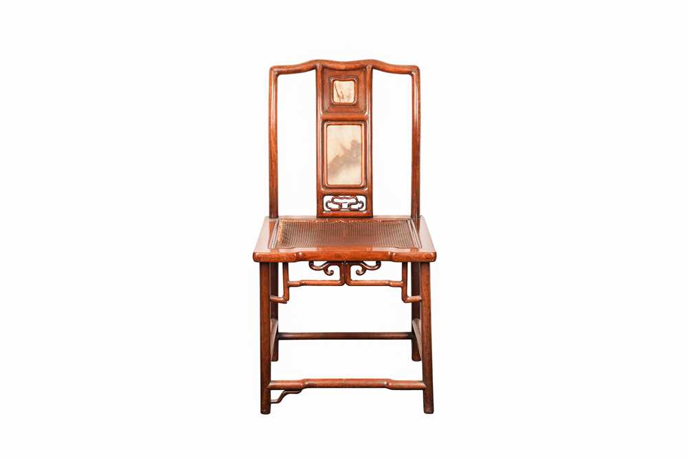 Lot 187 - A CHINESE HARDWOOD CHAIR WITH MARBLE INSET PANELS, LATE 19TH CENTURY