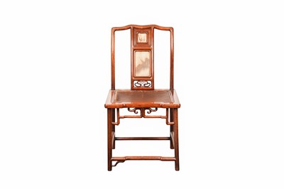 Lot 466 - A CHINESE HARDWOOD CHAIR WITH MARBLE INSET PANELS, LATE 19TH CENTURY