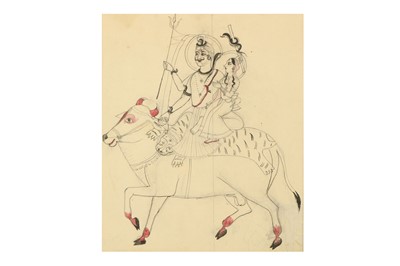 Lot 180 - A SKETCH OF SHIVA AND PARVATI ON NANDI (BULL)