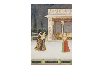 Lot 166 - A MUGHAL MINIATURE PAINTING OF MADHUMADHAVI RAGINI