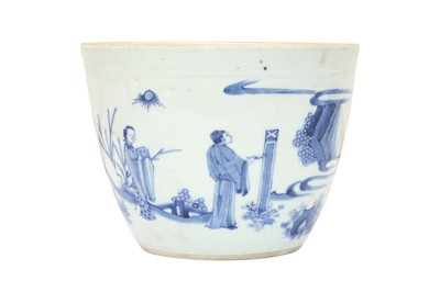 Lot 138 - A CHINESE BLUE AND WHITE 'FIGURATIVE' JARDINIERE