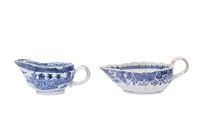 Lot 453 - TWO CHINESE EXPORT BLUE AND WHITE SAUCE BOATS