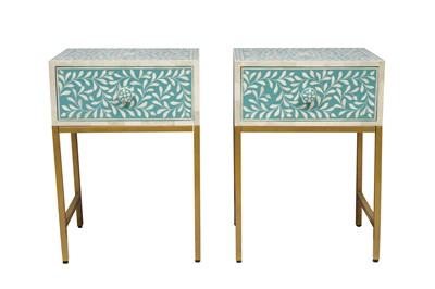 Lot 401 - A PAIR OF CONTEMPORARY BONE INLAY BEDSIDE CHESTS