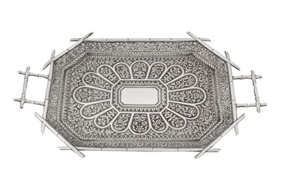 Lot 100 - An early 20th century Anglo – Indian unmarked silver twin handled tray, Karachi circa 1920