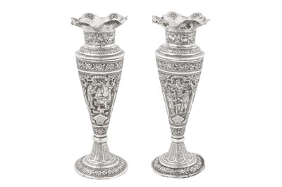 Lot 227 - A pair of early 20th century Persian (Iranian) silver vases, Isfahan circa 1935