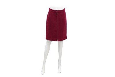 Lot 134 - Chanel Magenta Wool Boucle Zip Front Skirt - Size 38