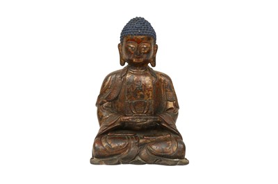 Lot 204 - A SINO-TIBETAN LACQUERED BRONZE FIGURE OF SHAKYAMUNI BUDDHA