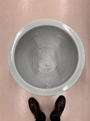 Lot 298 - A VERY LARGE CHINESE CELADON-GLAZED 'DRAGON' FISH BOWL