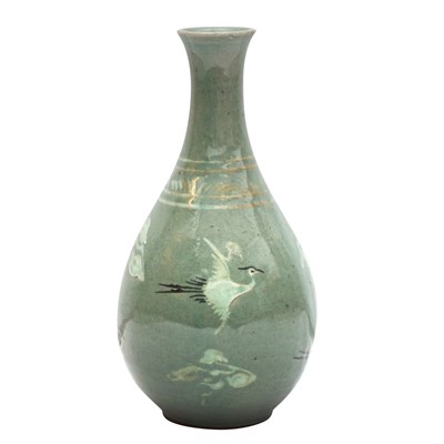Lot 119 - A Korean inlaid slip-decorated celadon 'crane' bottle vase, Goryeo dynasty or later