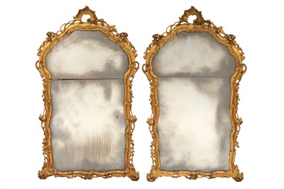 Lot 308 - A PAIR OF GEORGE III PERIOD GILTWOOD MIRRORS, THIRD QUARTER 18TH CENTURY