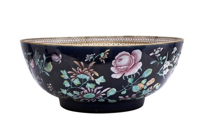 Lot 265 - A LARGE CHINESE FAMILLE-ROSE BLUE-GROUND PUNCH BOWL