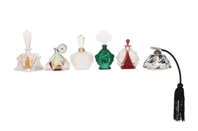 Lot 244 - A MIXED GROUP OF ART DECO BOHEMIAN GLASS SCENT BOTTLES