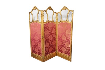 Lot 360 - A NAPOLEON III GILTWOOD THREE FOLD SCREEN