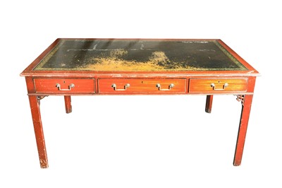 Lot 340 - A GEORGE III STYLE MAHOGANY WRITING TABLE