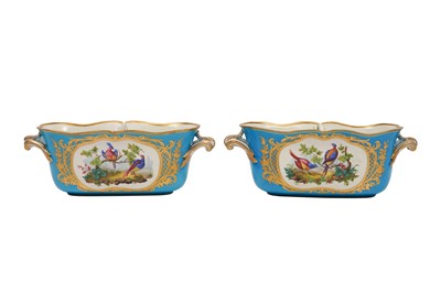 Lot 237 - A PAIR OF LATE 18TH CENTURY SEVRES BOTTLE COOLERS WITH LATER DECORATION