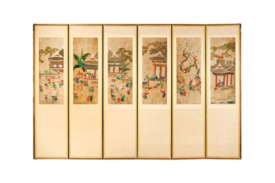 Lot 401 - A LARGE KOREAN SIX-PANEL 'ONE HUNDRED BOYS' BAEKJADO FOLDING SCREEN