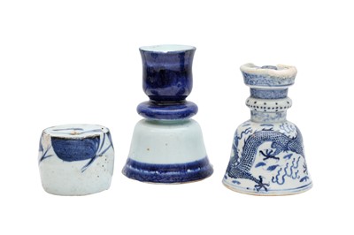 Lot 484 - A GROUP OF THREE CHINESE BLUE AND WHITE INCENSE STICK HOLDERS