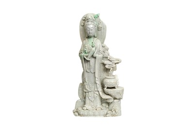 Lot 553 - A VERY LARGE CHINESE JADE CARVED OF GUANYIN