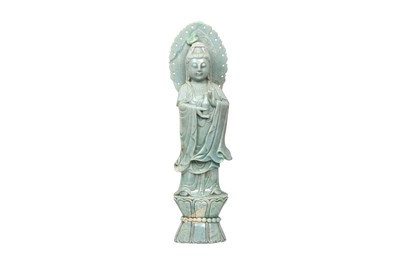 Lot 554 - A VERY LARGE CHINESE JADE CARVING OF GUANYIN