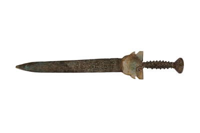 Lot 544 - A CHINESE ARCHAISTIC SWORD WITH JADE FITTINGS