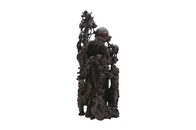 Lot 687 - A LARGE AND IMPRESSIVE CHINESE CARVED HARDWOOD FIGURE OF SHOULAO