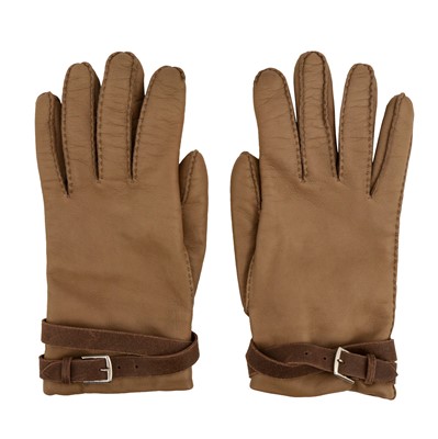 Lot 140 - Hermes Taupe Leather Belt Gloves - Size 7.5