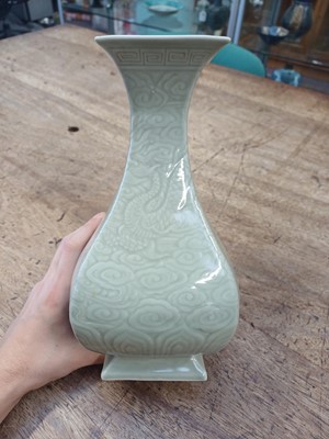 Lot 300 - A CHINESE CELADON-GLAZED 'DRAGON' VASE