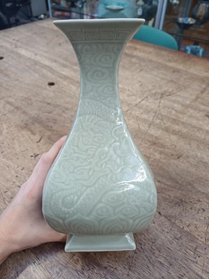 Lot 300 - A CHINESE CELADON-GLAZED 'DRAGON' VASE