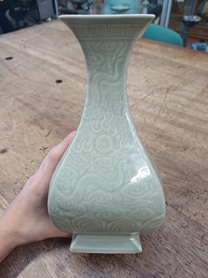 Lot 300 - A CHINESE CELADON-GLAZED 'DRAGON' VASE