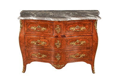 Lot 350 - A LOUIS XV STYLE INLAID WALNUT BOMBE COMMODE, 19TH CENTURY