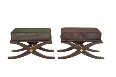 Lot 330 - A PAIR OF CONTEMPRARY PONY HAIR UPHOLSTERED FOOTSTOOLS