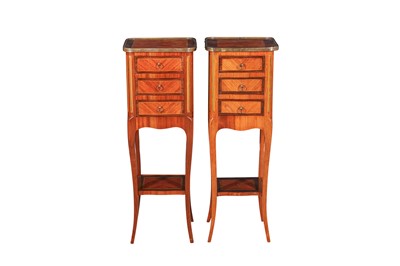 Lot 250 - A PAIR OF CONTEMPORARY SATINWOOD AND MARQUETRY BEDSIDE TABLESBEDSIDE TABLES