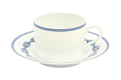 Lot 42 - Hermes 'Chaine D'Ancre' Blue Tea Cups and Saucers