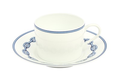 Lot 34 - Hermes 'Chaine D'Ancre' Blue Tea Cups and Saucers