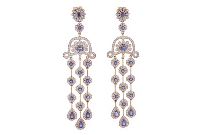 Lot 143 - AMRAPALI l A PAIR OF SAPPHIRE AND DIAMOND PENDENT EARRINGS, CIRCA 2012