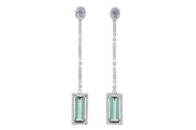 Lot 173 - A PAIR OF SAPPHIRE, TOURMALINE AND DIAMOND EARRINGS