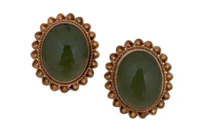 Lot 36 - A PAIR OF NEPHRITE STUD EARRINGS